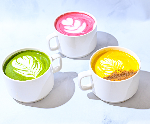 Superfood lattes: matcha, beetroot, turmeric